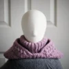 Handmade balaclava winter hat in mauve - hood down