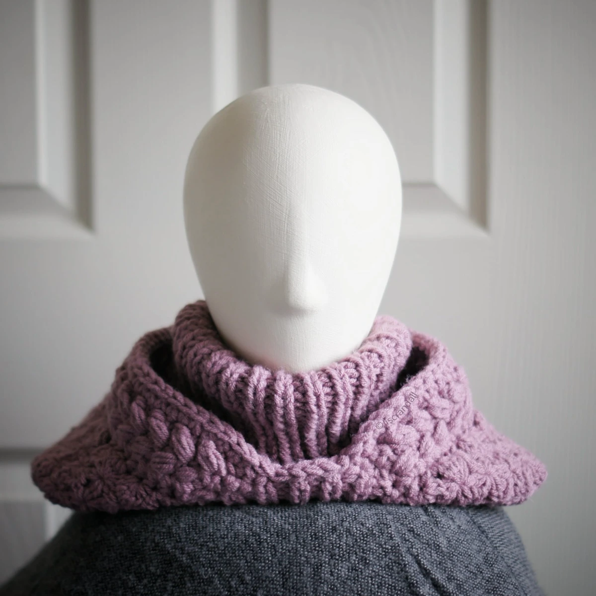 Handmade balaclava winter hat in mauve - hood down