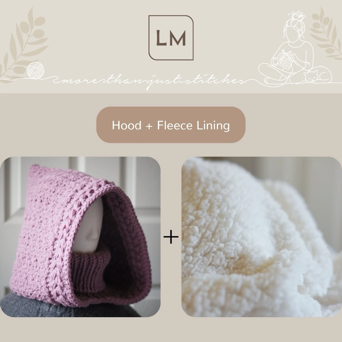 Handmade balaclava winter hat in mauve - with sherpa lining option