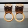 Crochet kitchen towel holders pair - brown and tan with wooden rings