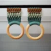 Crochet kitchen towel holders pair - green and brown with wooden rings