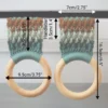 Crochet kitchen towel holders pair - brown and tan with wooden rings - measurement illustration