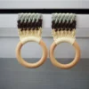 Crochet kitchen towel holders pair - green, wine and yellow with wooden rings