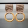 Crochet kitchen towel holders pair - taupe with wooden rings