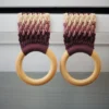 Crochet kitchen towel holders pair - burgundy and beige with wooden rings