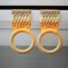 Crochet kitchen towel holders pair - yellow and tan with wooden rings