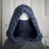 Blue merino balaclava styled for winter warmth, full hood and neck and face coverage