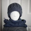 Blue merino balaclava styled for winter warmth, full hood and neck coverage