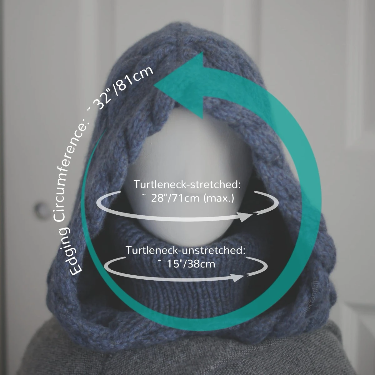 Blue merino balaclava styled for winter warmth with measurement