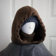Brown merino balaclava styled for winter warmth, full hood and neck coverage