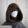 Side view of brown merino balaclava hood showing cozy fit