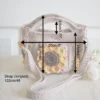 Measurement of crochet mini bag in khaki color formed with 3D sunflower granny squares. Comes with adjustable strap.