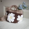 crochet daisy bag in chocolate and khaki color formed with 3D daisy granny squares. Comes with adjustable strap.
